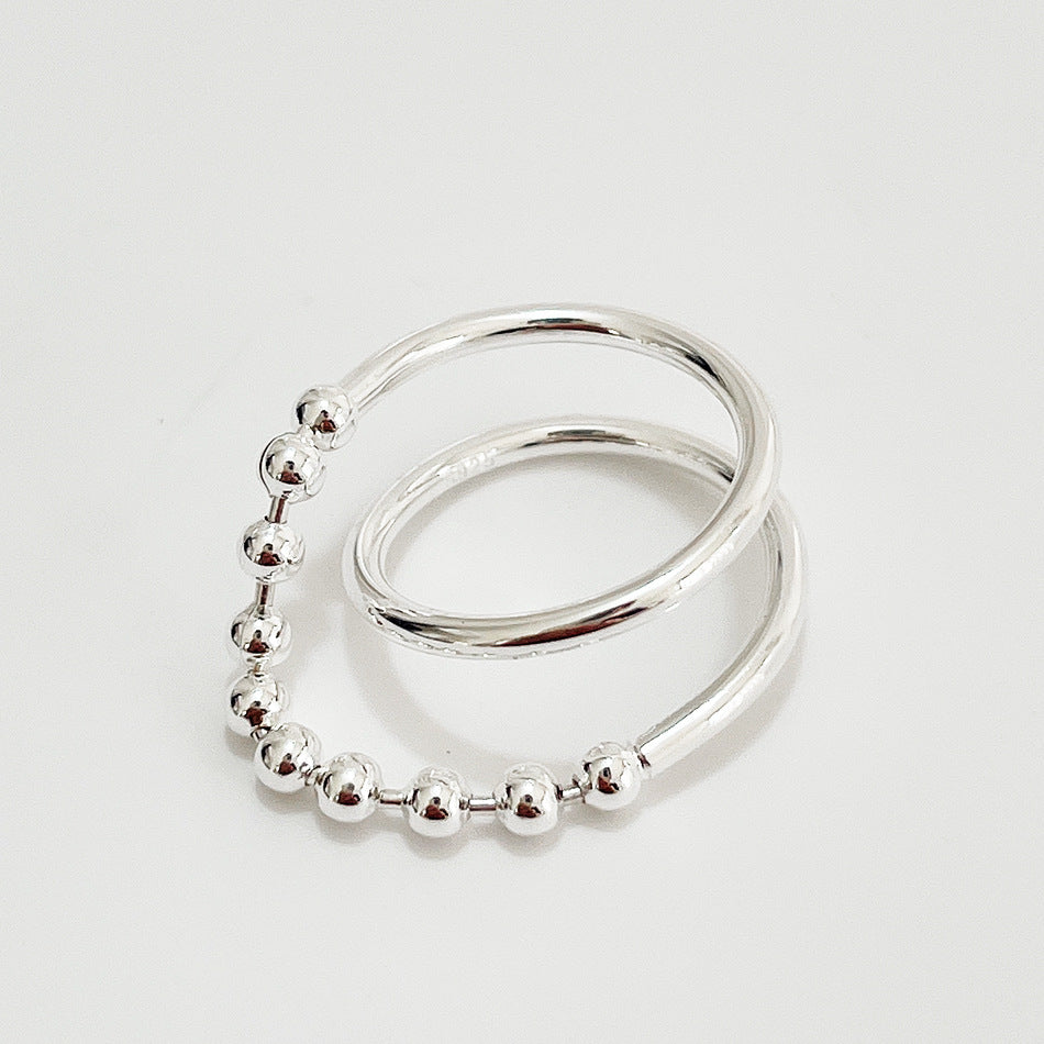925 Sterling Silver Round Beaded Ring for Women