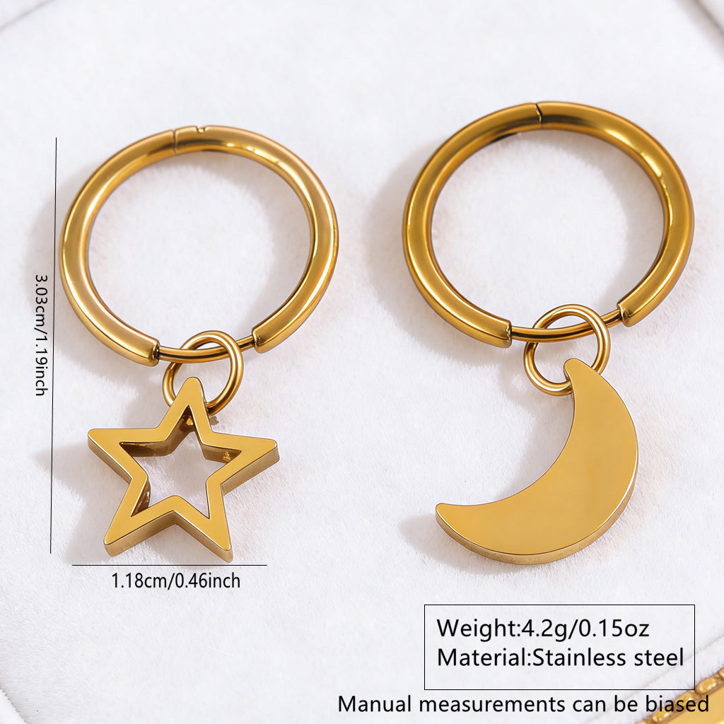 Minimalist Elegant Moon Star Stainless Steel Plated Pendant Necklace and Earring Set for Women