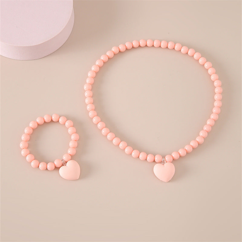 Set Collana e Bracciale con Ciondolo Cuore in Acrilico Fatto a Mano per Bambini in Stile Minimalista