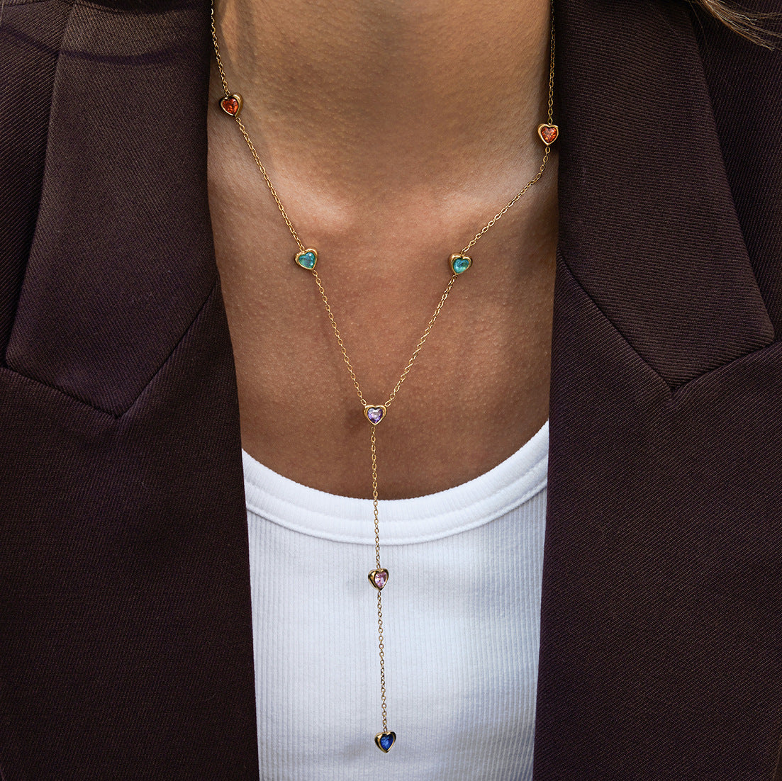 Collana a Y con ciondolo geometrico in acciaio al titanio con frange di strass per donna, catena a clavicola in acciaio inossidabile elettrolitico