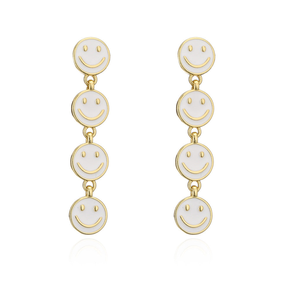 Original Design Geometric Copper Earrings with Enamel Smile Charm for Women