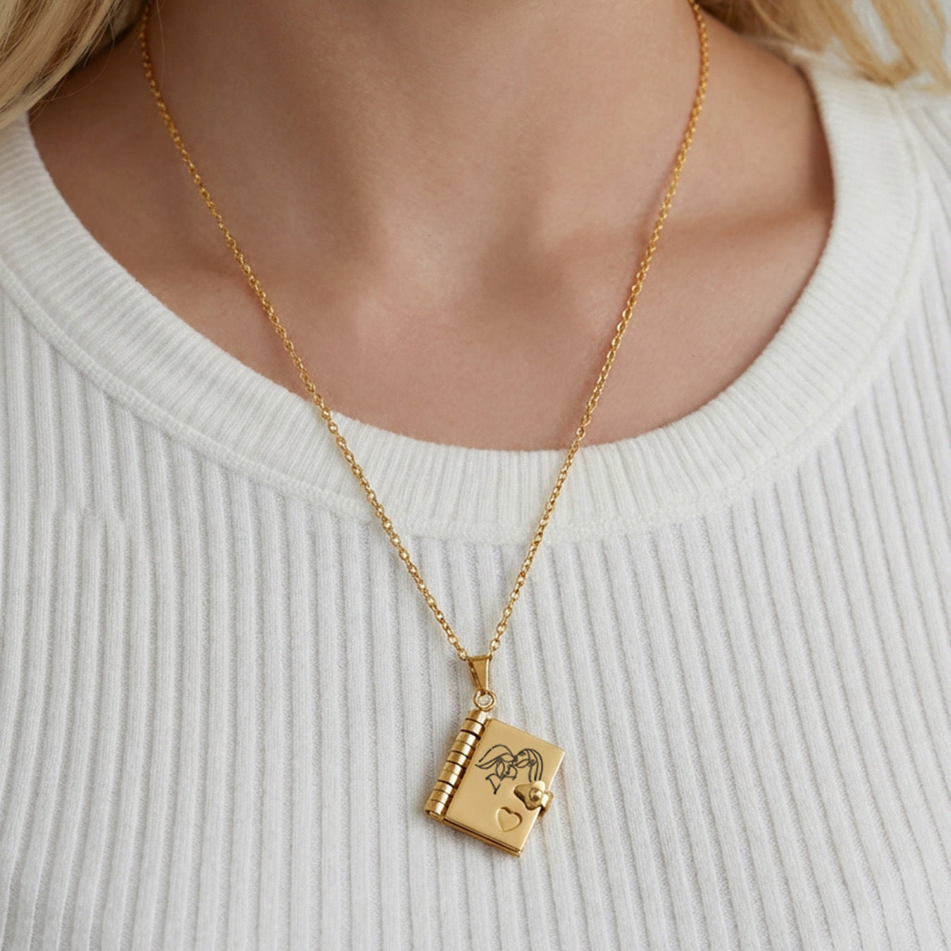 Minimalist 18K Gold Plated Geometric Book Pendant Stainless Steel Necklace for Women