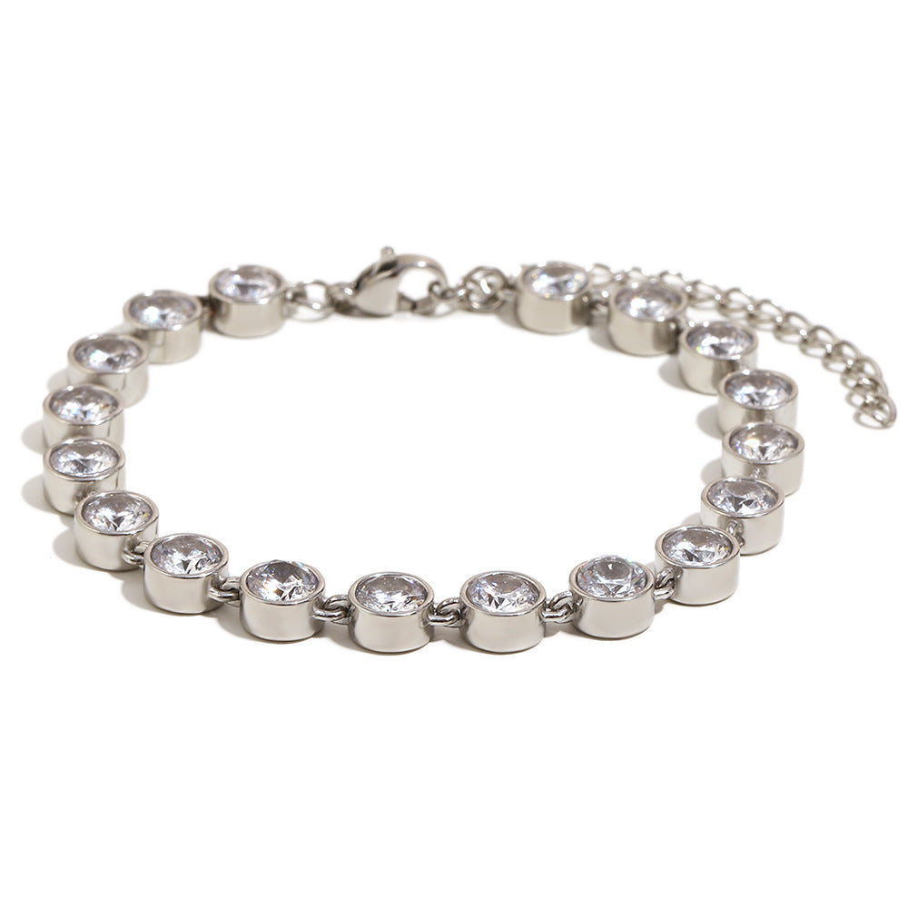 Fashionable Geometric Stainless Steel Plated 18K Gold Cubic Zirconia Sparkling Bracelet for Women