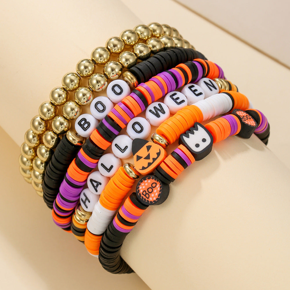 Gothic Punk Plated Alloy Cartoon Spider Bat Skull Charm Bracelet for Women Halloween Gift