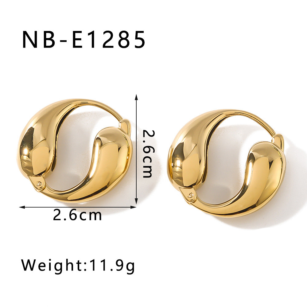 Minimalist Geometric Stainless Steel Hoop Earrings with 18K Vacuum Plating for Women