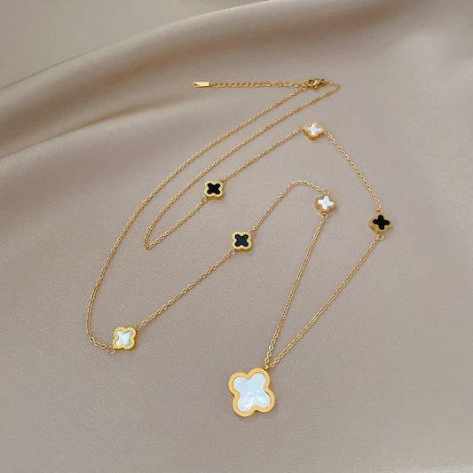 Minimalist Lucky Clover Pendant Necklace in Titanium Steel with Gold Plating for Women and Men