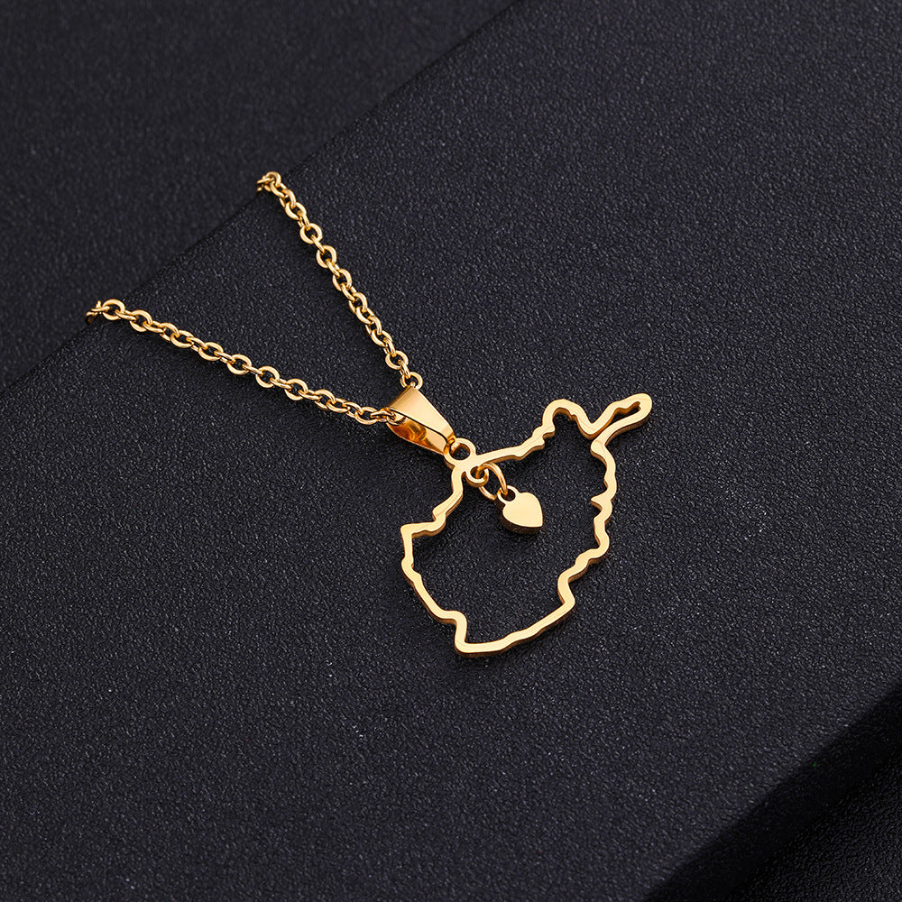 Collar con colgante geométrico étnico de acero inoxidable con dije de acero de titanio y acabado galvanizado