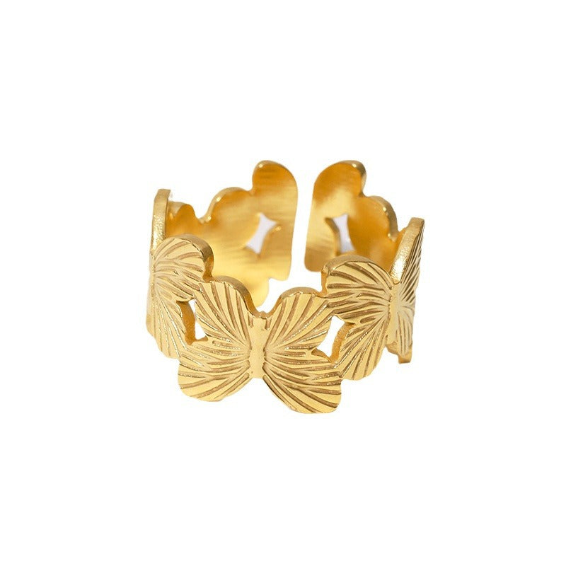 Anello Aperto Regolabile Minimalista a Forma di Farfalla in Acciaio Inox da Donna con Finitura Placcata