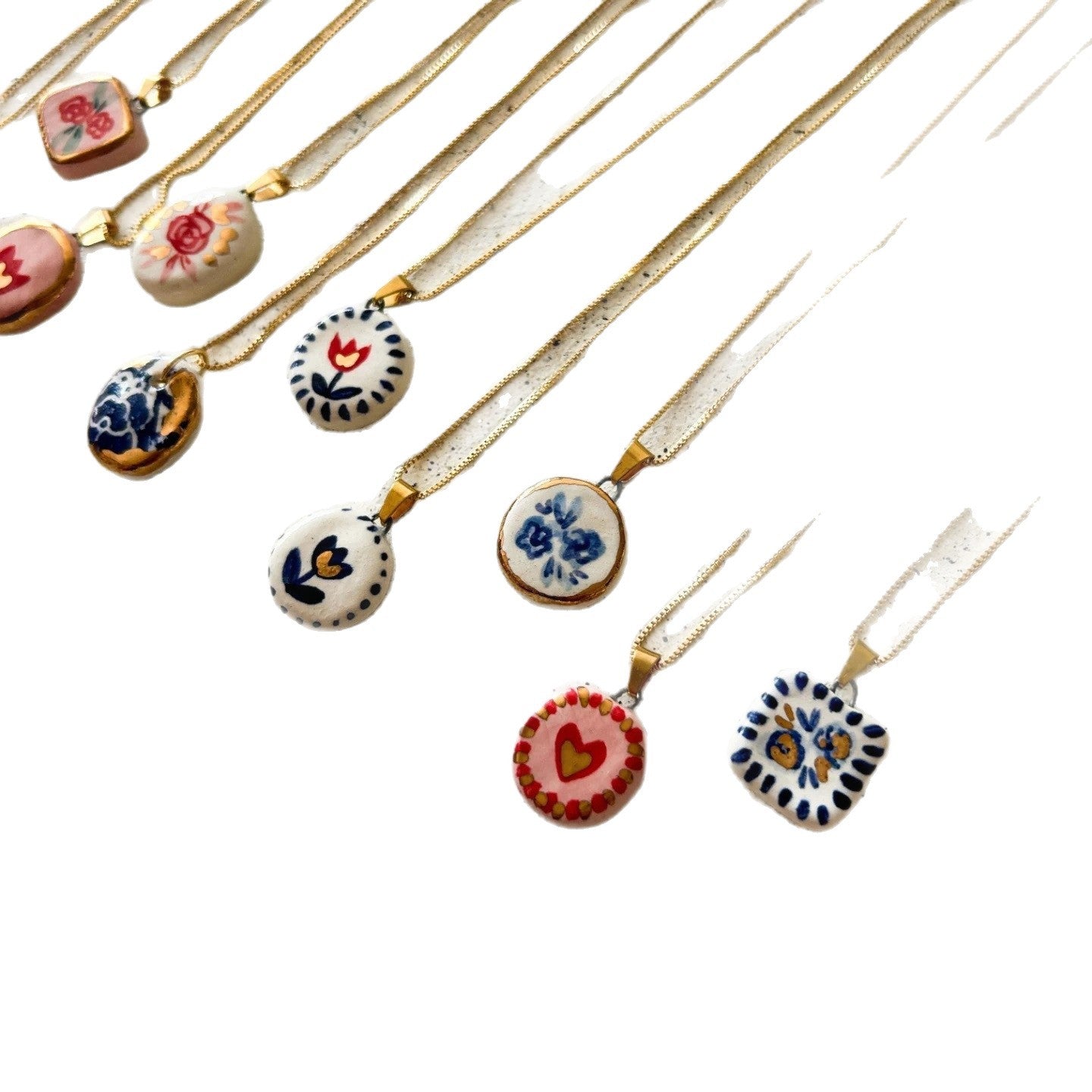 Vintage Round Floral Polka Dot Titanium Steel Pendant with 18K Gold Plating Charm Bar