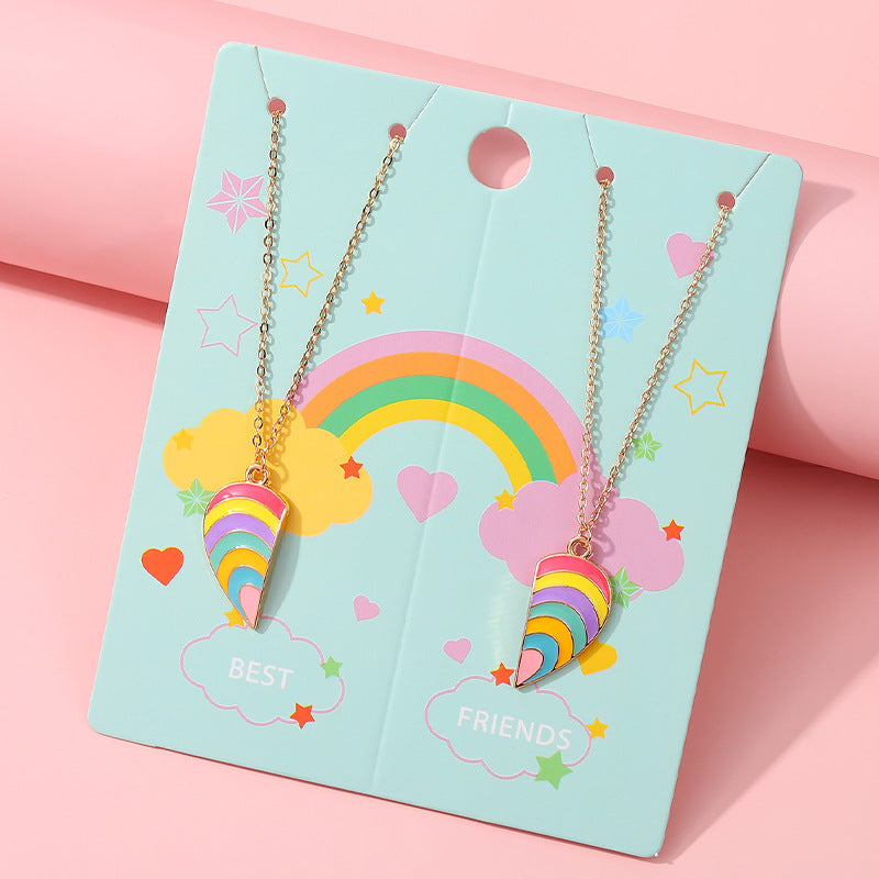 Collana in lega smaltata a forma di cuore minimalista con catena a croce per bambini e ragazzi