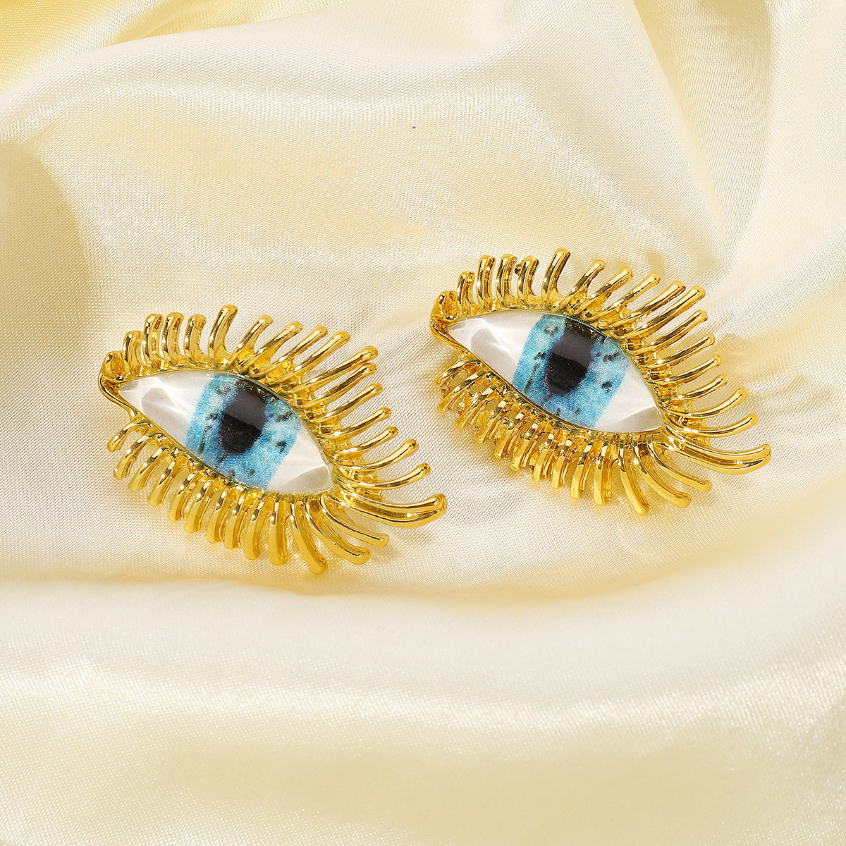 Pendientes de ojo turco de estilo vintage en aleación con detalles esmaltados y acabado chapado para mujer