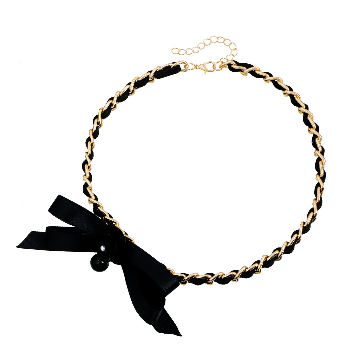 Y2K Style Bow-Shaped Pendant Necklace for Women with Plated Metal and Leather Chain