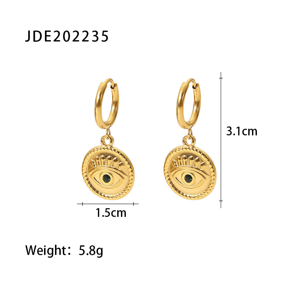 INS Style Geometric Circle Stainless Steel Earrings with 18K Gold Plating for Women and Men