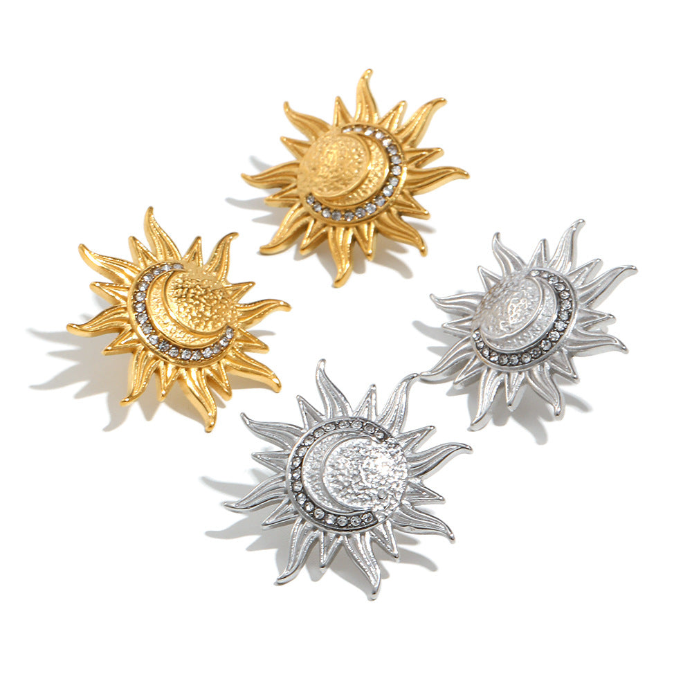 Orecchini Minimalisti Geometrici Luna e Sole in Acciaio Inossidabile con Placcatura in Oro 18K