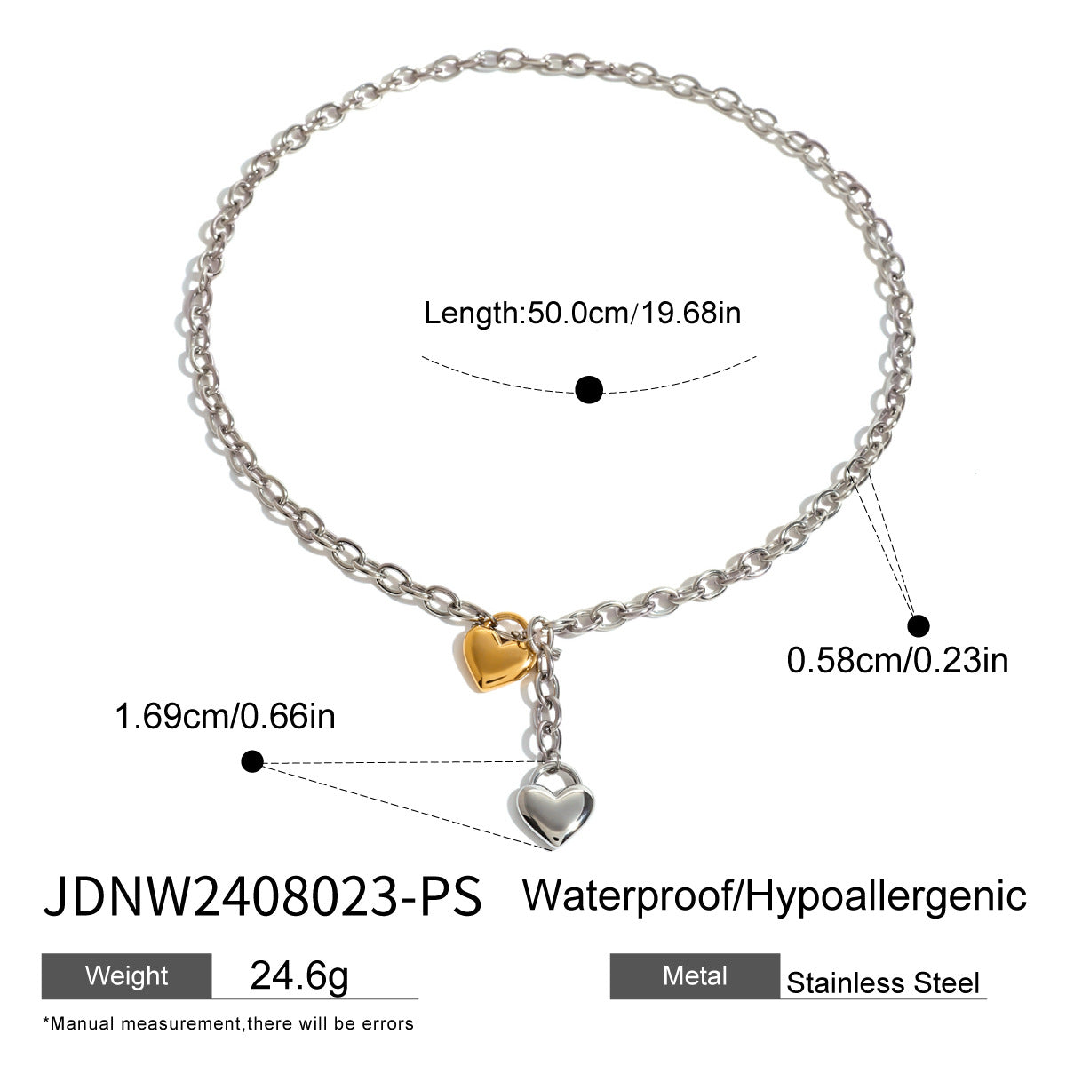 Set collana e orecchini minimalisti in acciaio al titanio a forma di cuore con finitura placcata per donna