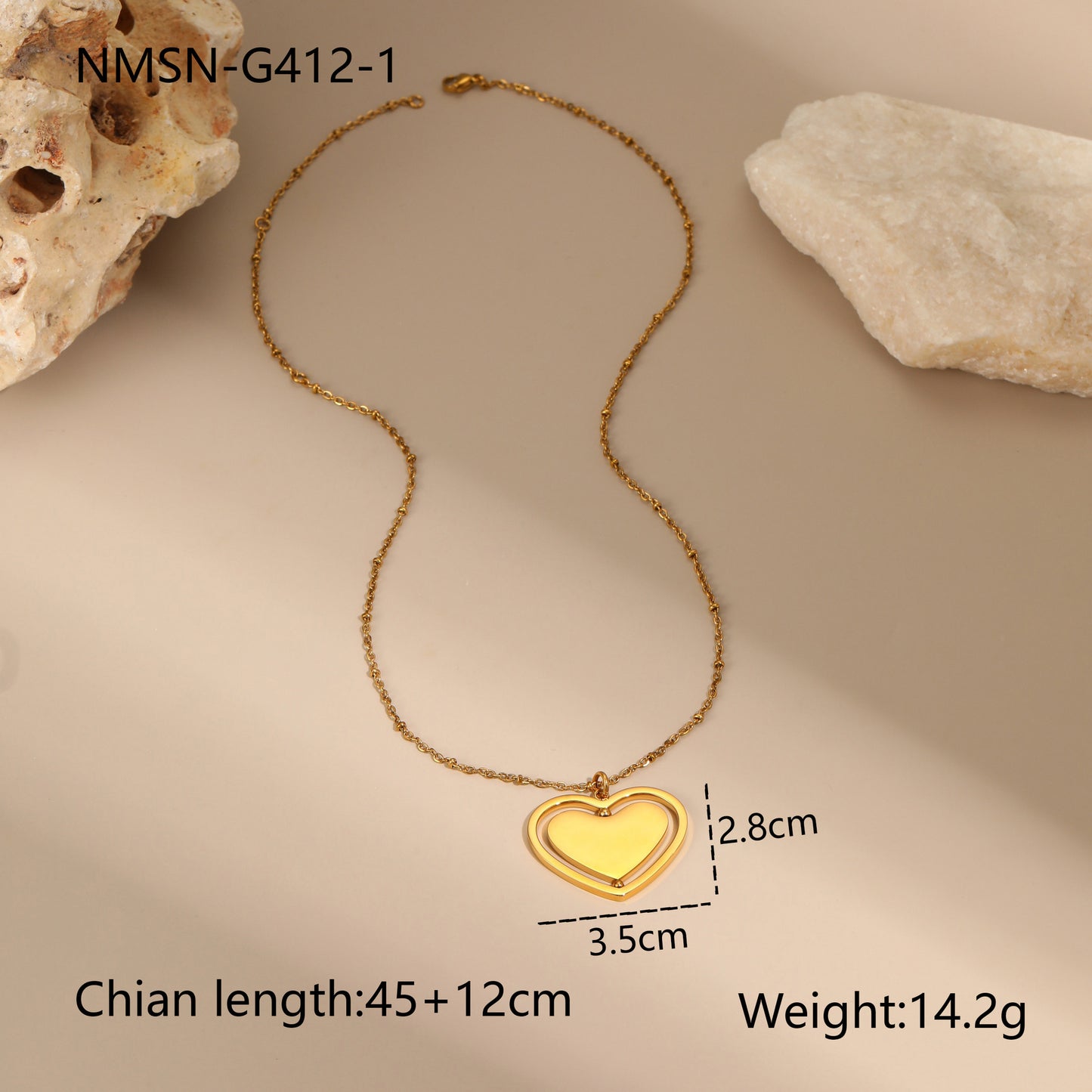 Collana con Ciondolo Rotante Inciso a Cuore Lucidato in Acciaio Inossidabile con Placcatura in Oro 18K per Donna