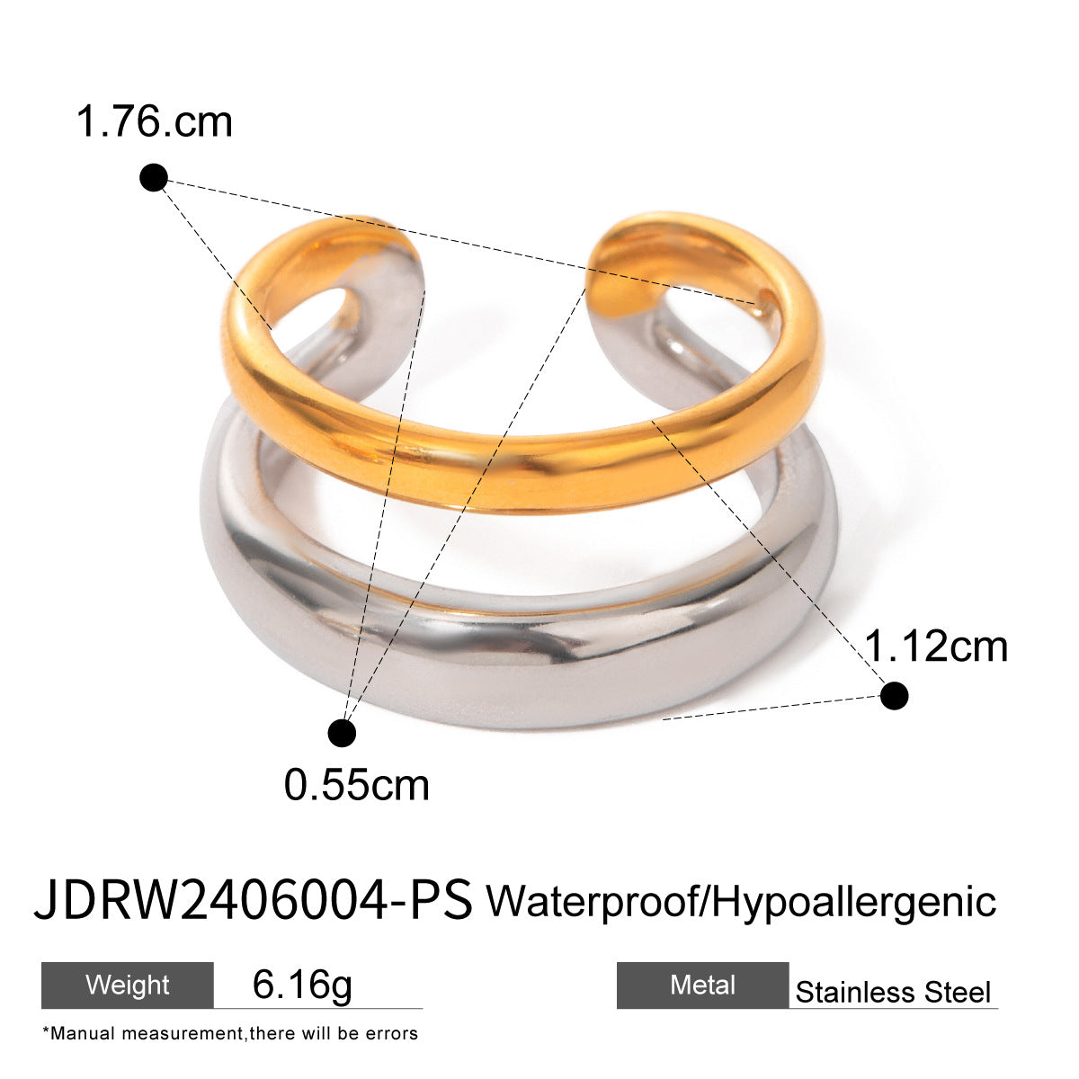 Elegant Geometric Two-Tone Plated Stainless Steel Ring for Women