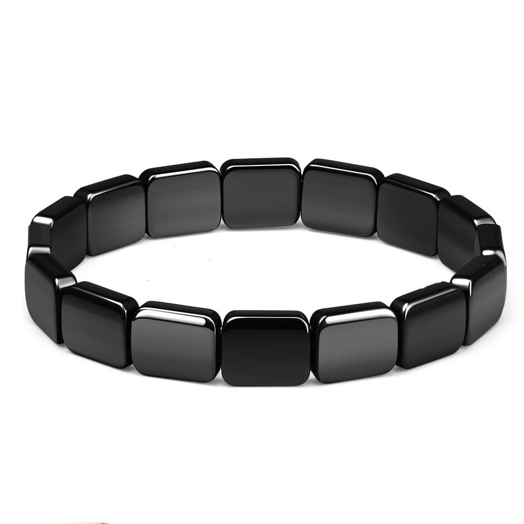 Minimalist Geometric Hematite Beaded Bracelet Unisex Elastic Stretch Bangle Business Casual Jewelry