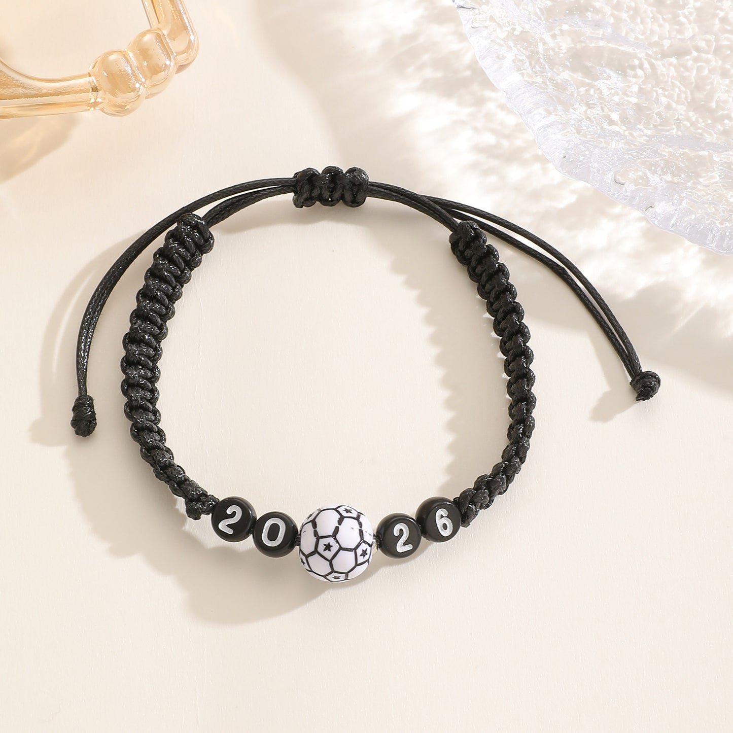 Minimalist Handmade Braided Soccer Bracelet with Resin Beads Unisex Adjustable Commemorative Wristband