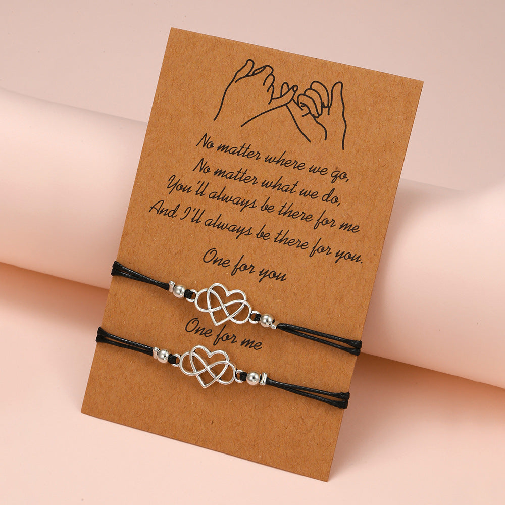 Sweet Minimalist Geometric Heart Alloy Hand-woven Bracelet Set