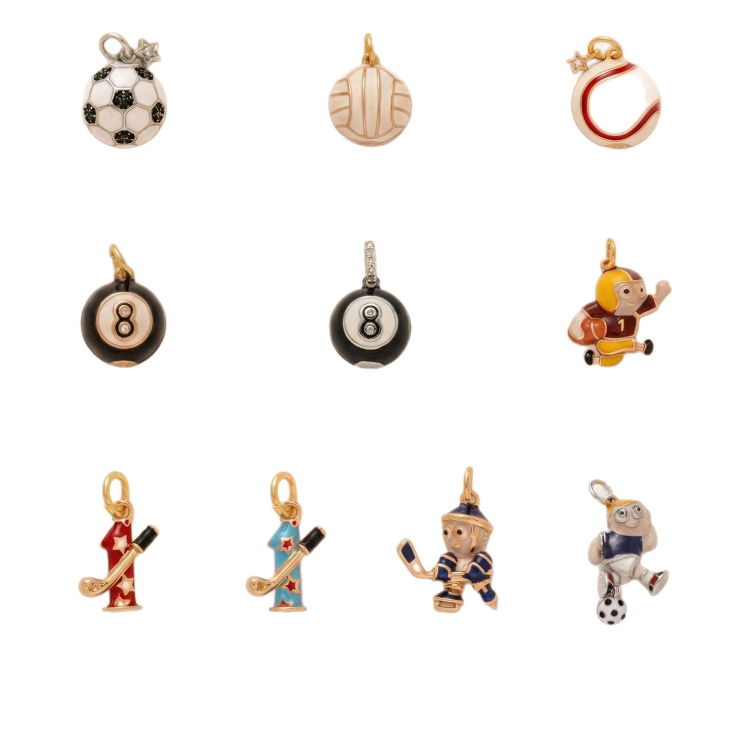Vintage Sporty Gold Plated Brass Cartoon Charm Bar with Stainless Steel Pendant on Ball Chain