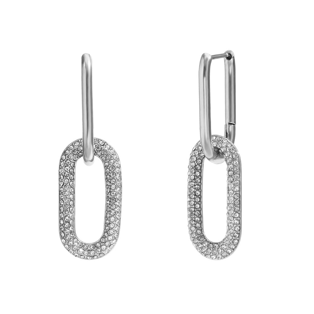 Geometric Stainless Steel Earrings with 18K Gold Plating and Micro-Paved Zirconia for Women