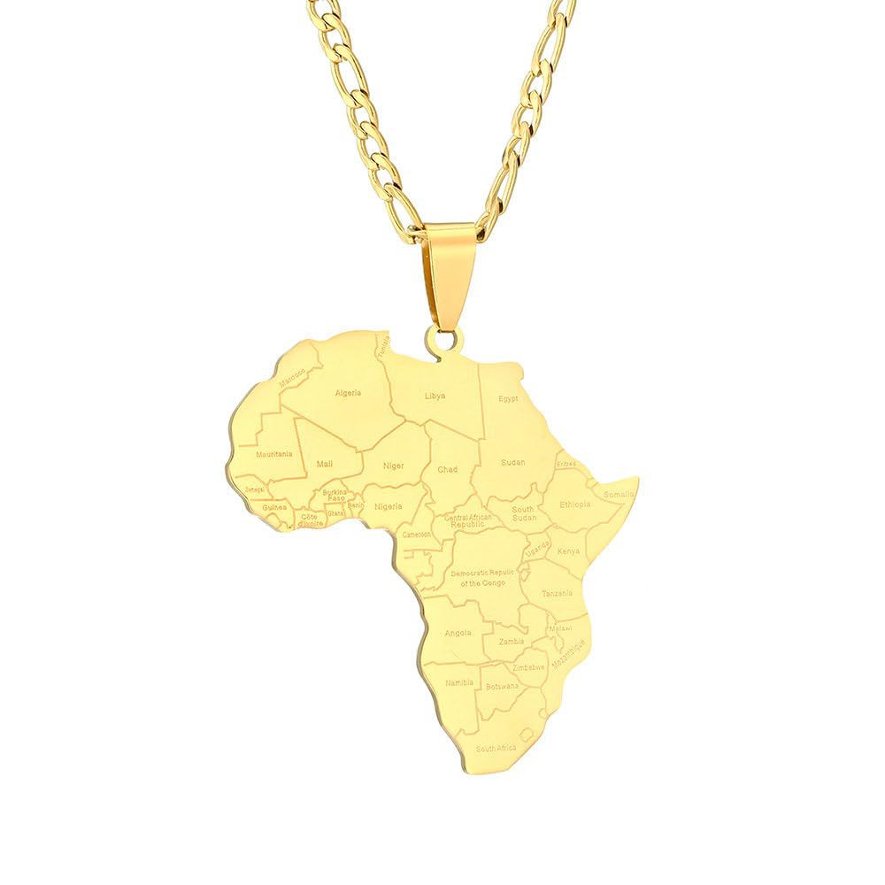 Minimalist African Map Pendant Necklace in Stainless Steel with Titanium Steel Charm and Electroplated Finish for Unisex Wear