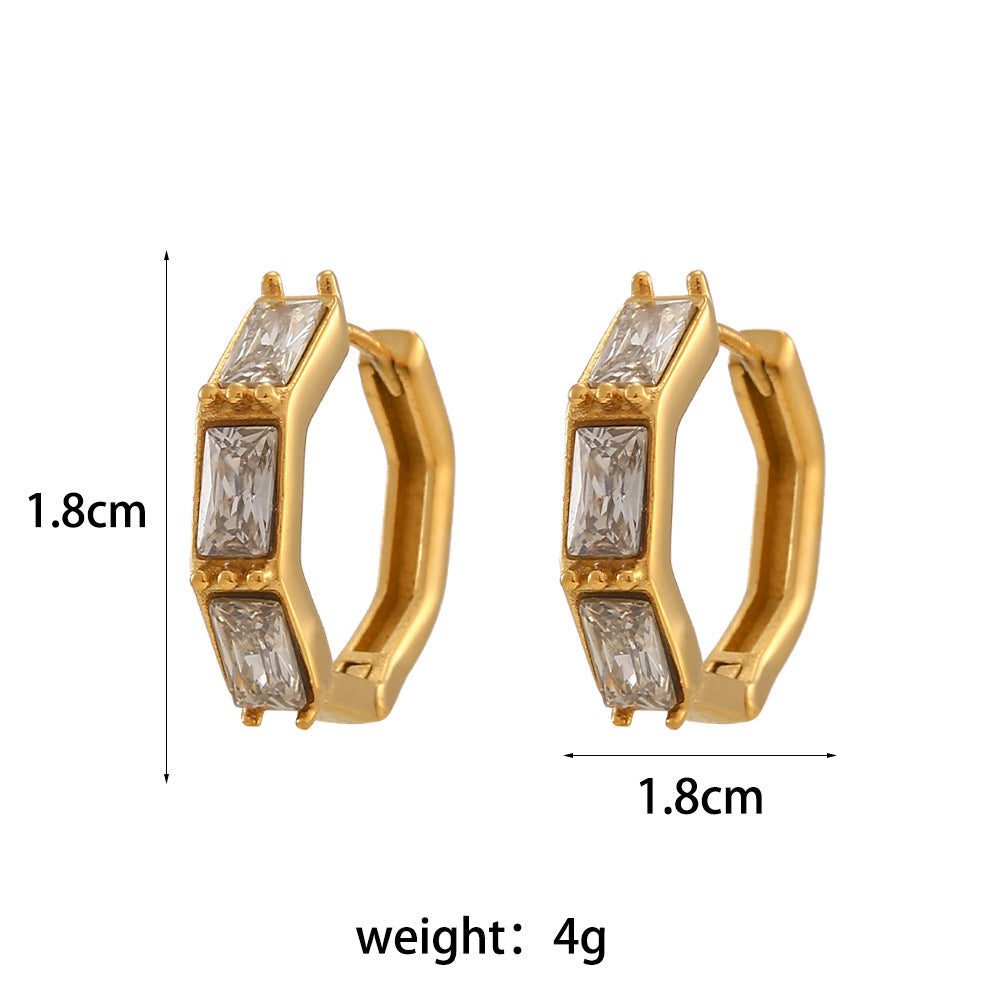 Orecchini a Cerchio Minimalisti Geometrici in Acciaio Inossidabile con Design a Bambù in Zirconia per Donna