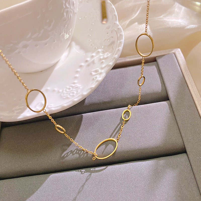 Minimalist Luxury Gold Plated Titanium Steel Hollow Oval Geometric Necklace