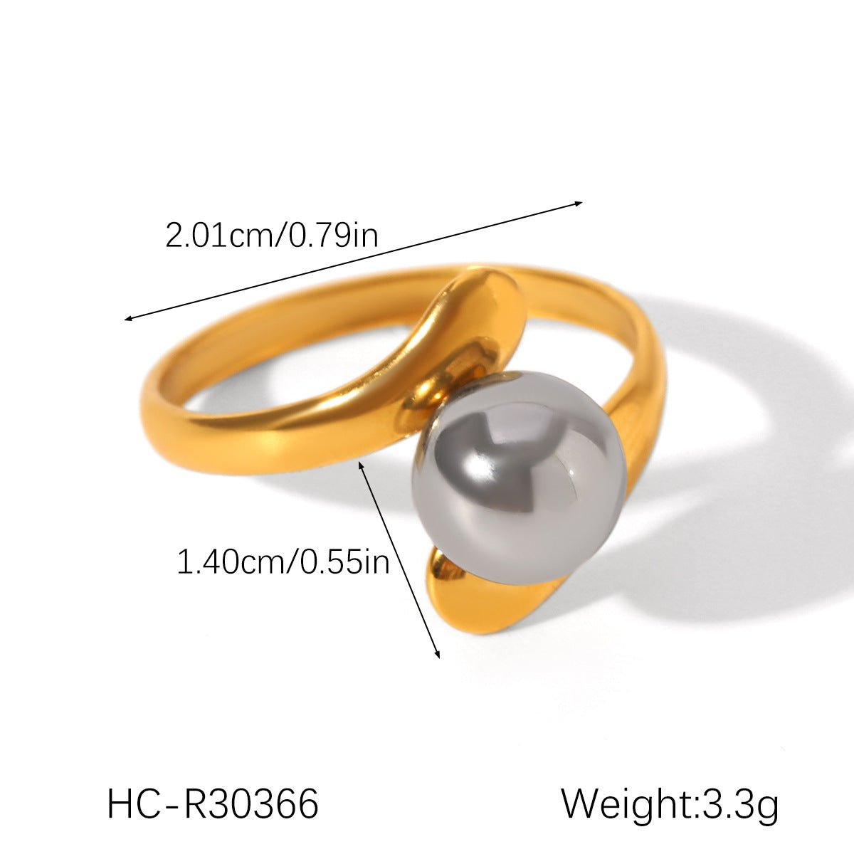 Geometric Ball-Shaped Titanium Steel Ring with Irregular Line Design for Women, Electroplated Stainless Steel Band Jewelry