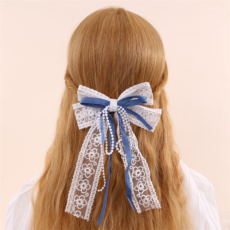 Fermaglio per Capelli a Fiocco Stile Naturale per Bambini in Tulle con Increspature e Texture a Rete