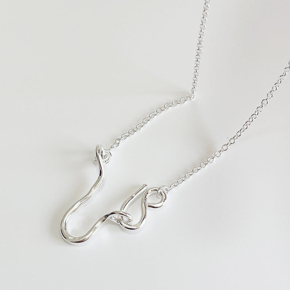 Minimalist Vintage 925 Sterling Silver Geometric Pearl Pendant Necklace