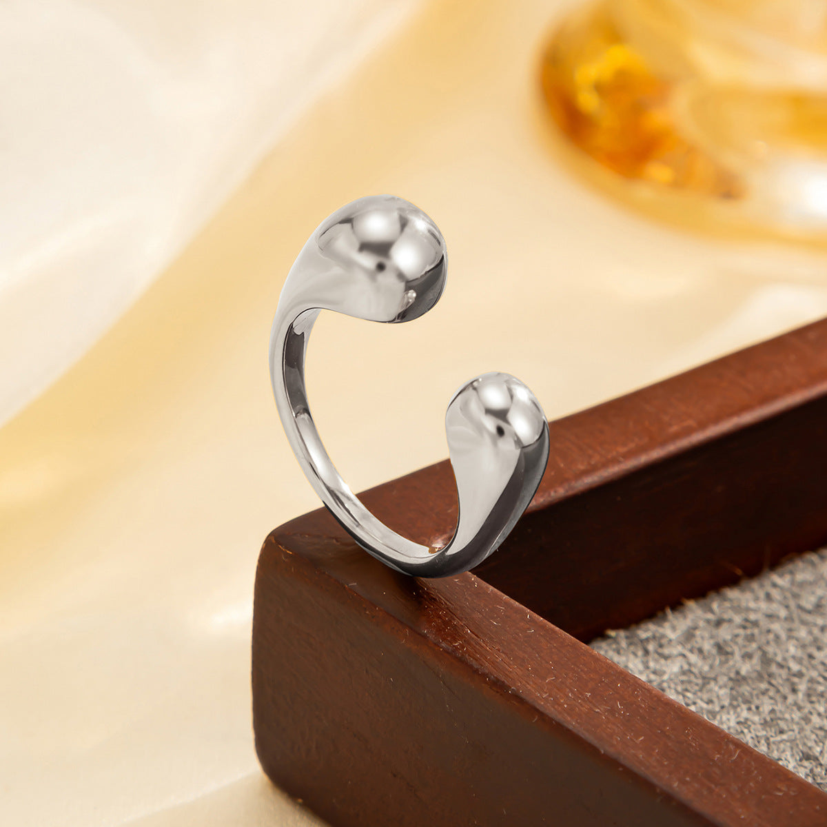 Minimalist Geometric Heart Teardrop Plated Stainless Steel Ring for Women