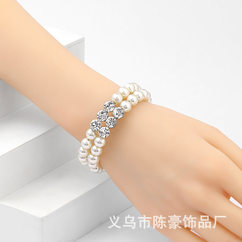 Set di gioielli personalizzati con perle finte, con ciondolo in lega a stella e luna, collana con catena a maglie, orecchini e bracciale per donna
