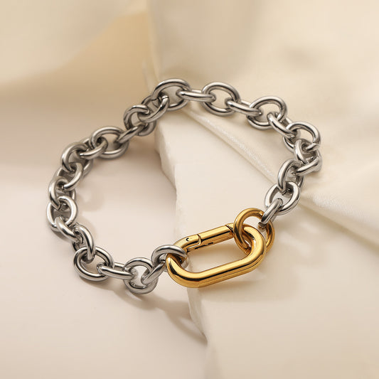 Pulsera minimalista de acero inoxidable con baño de oro de 18 quilates para mujer, diseño de color contrastante, accesorio de moda de estilo geométrico