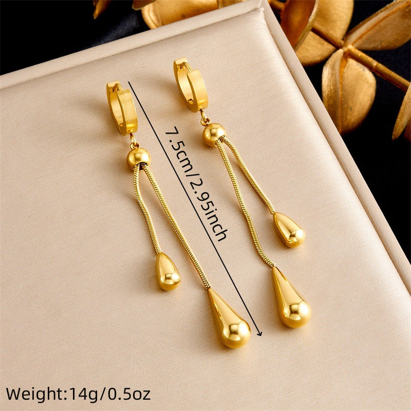 Pendientes y collar con colgante en forma de lágrima de acero inoxidable retro minimalista para mujer, con estampado de corazón y campana, joyería de moda para oficina y uso diario