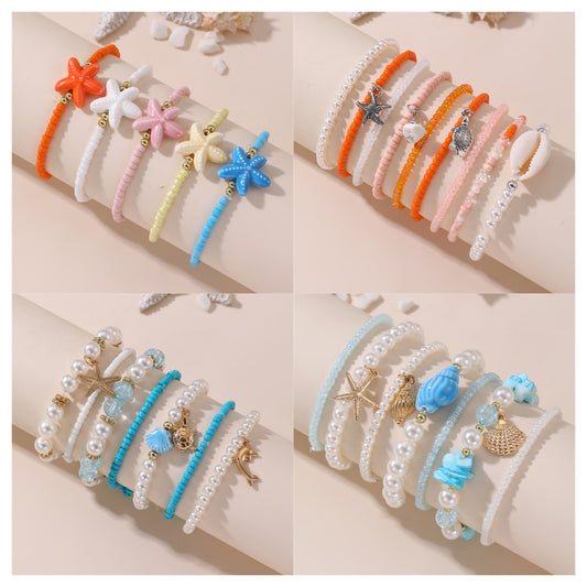 Braccialetto con perline di vetro a forma di stella marina per bambine, con finitura artigianale e design ispirato all'oceano
