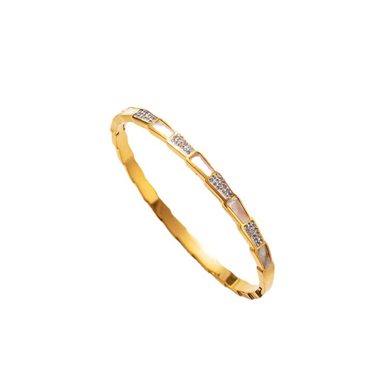 Light Luxury Fan-Shaped White Abalone Inlaid Stainless Steel Snake Chain Bracelet for Women