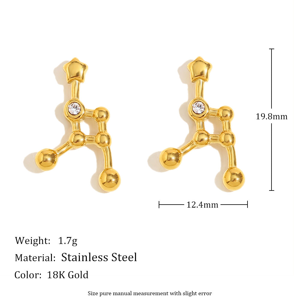 Pendientes de Constelaciones del Zodíaco de Moda en Acero Inoxidable con Baño de Oro de 18K y Detalles de Pedrería