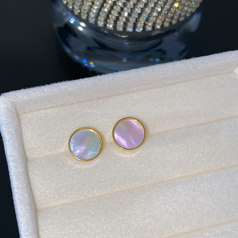 Minimalist Elegant Round Floral Mother of Pearl Inlay Stainless Steel Stud Earrings for Women