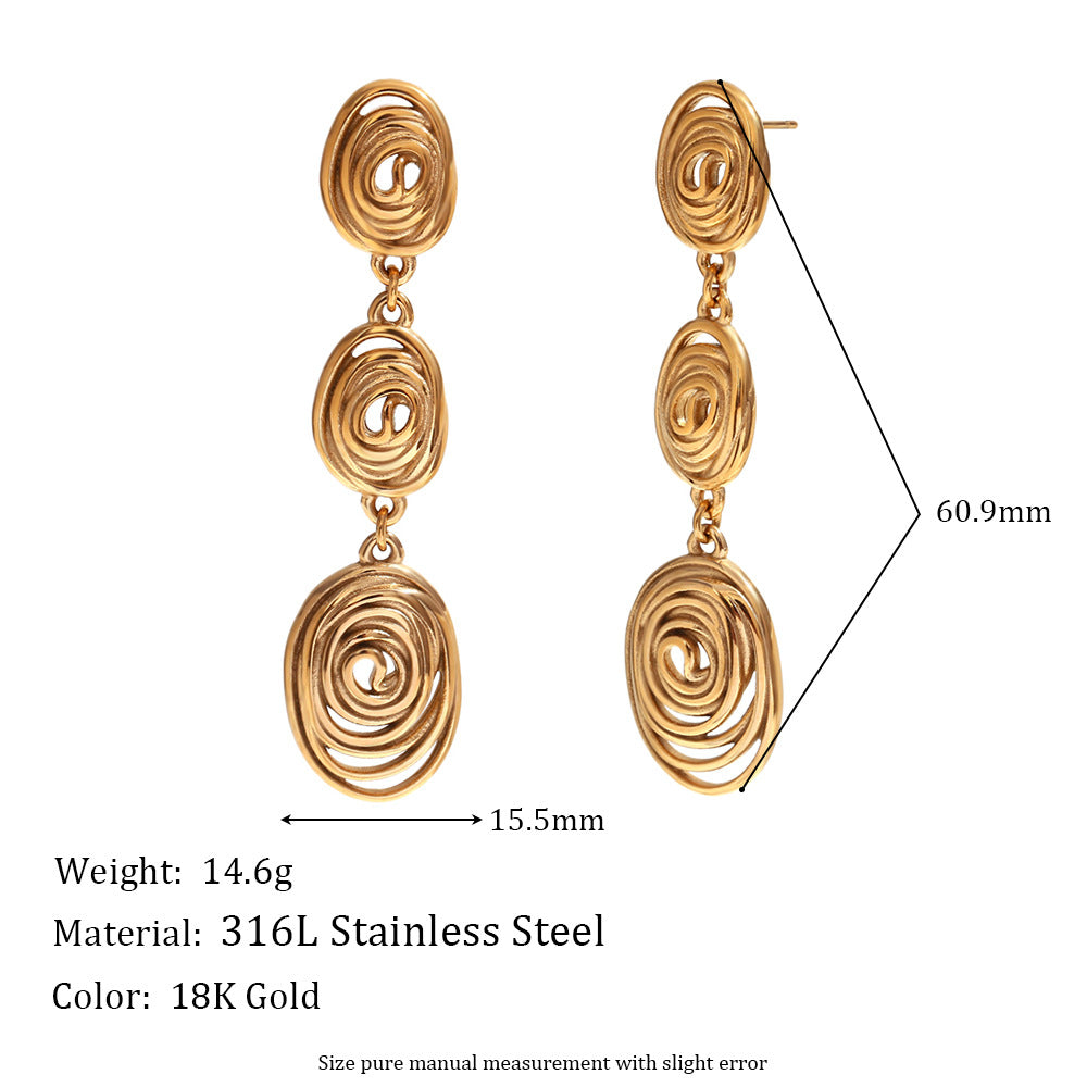 Orecchini da donna in acciaio inossidabile placcato oro 18K, design a mezzaluna vuota, ispirazione geometrica francese vintage