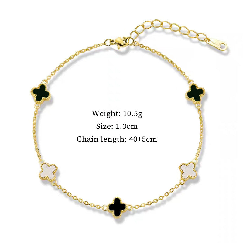 Collana Minimalista a Doppio Lato in Acciaio al Titanio con Trifoglio Portafortuna e Placcatura in Oro per Donna e Uomo, Ciondolo Geometrico, Catena per Clavicola