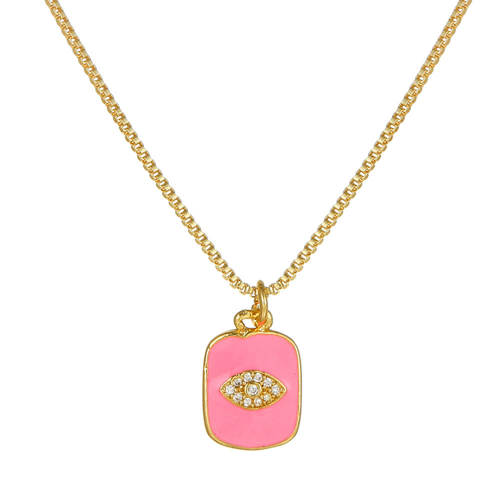 Elegant 18K Gold Plated Heart Geometric Brass Drip Oil Necklace with Cubic Zirconia for Unisex