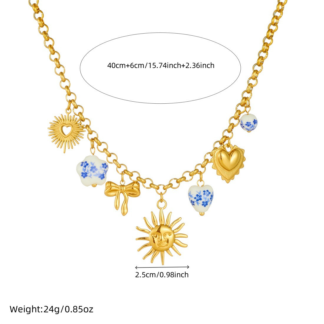Fashion Elegant Heart Floral Butterfly Stainless Steel Plated Jewelry Set with Cable Chain