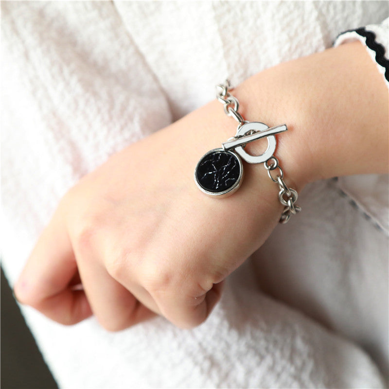Bracciale con ciondolo a trama geometrica minimalista in marmo, in lega, realizzato a mano, stile bohémien, da donna