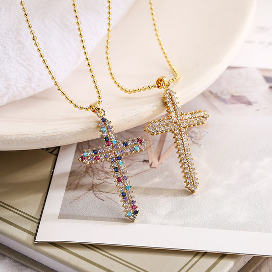 Collana con Pendente Geometrico Minimalista da Donna Base in Rame con Placcatura in Oro Vero e Intarsio di Zirconi