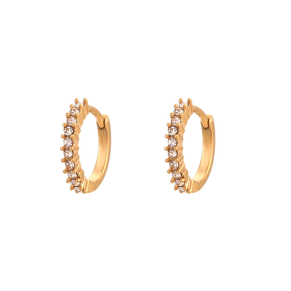 Minimalist Geometric Stainless Steel 18K Gold Plated Mini Huggie Earrings with Micro-Pavé Zirconia