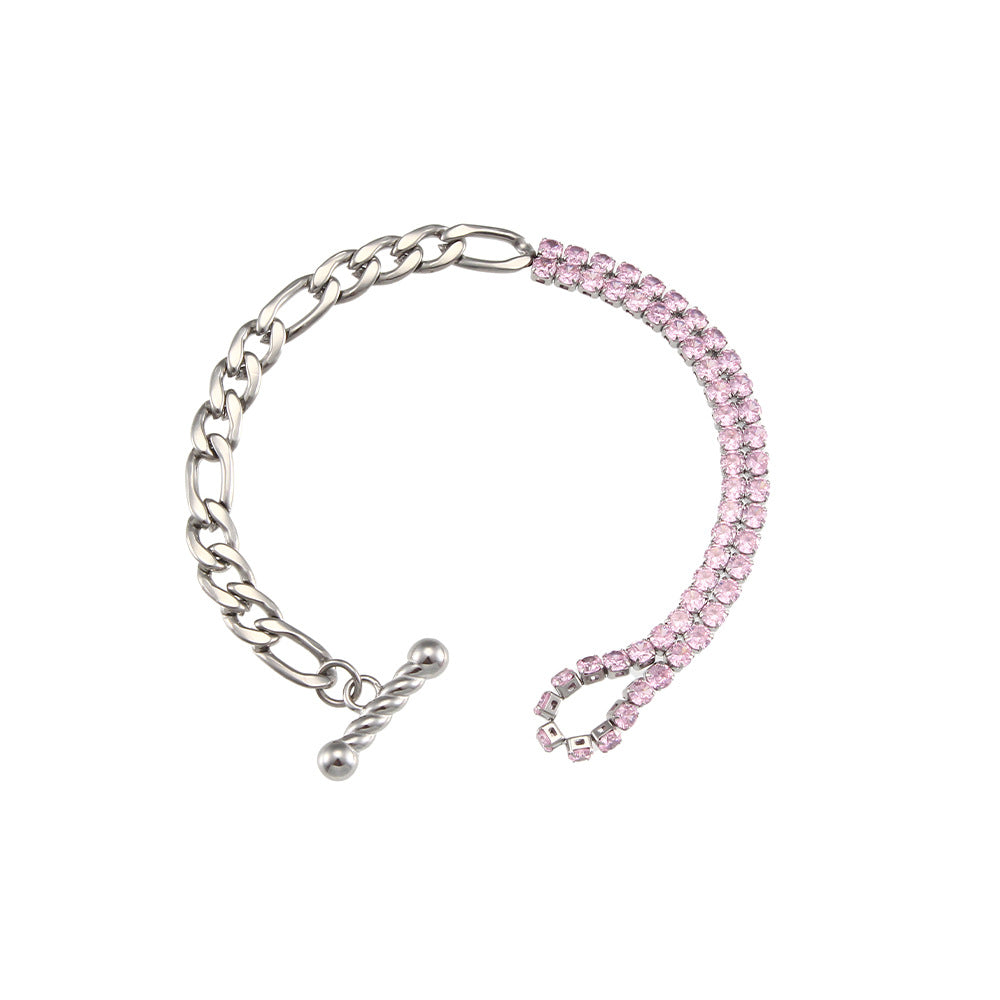 Pulsera de eslabones huecos con forma de corazón, chapada en oro de 18 quilates, de acero inoxidable geométrico, con microincrustaciones de circonia cúbica