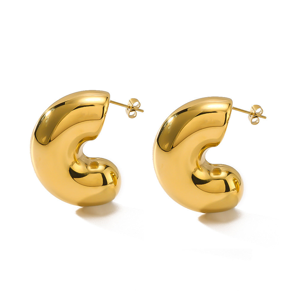 Minimalist C-Shaped Geometric Stainless Steel Earrings with 18K Gold Vacuum Plating Waterproof Fade-Resistant for Women