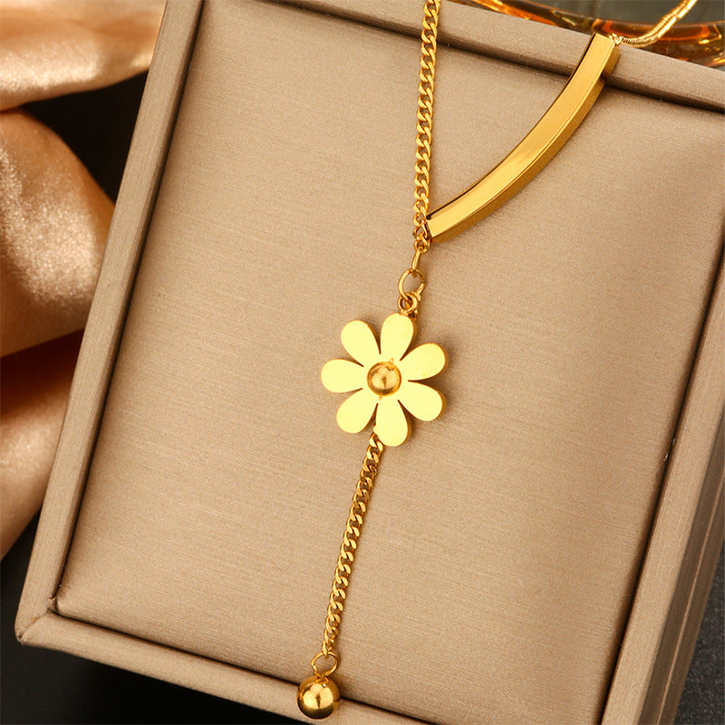Minimalist Titanium Steel Pearl Necklace with Heart Star and Floral Pendants for Women
